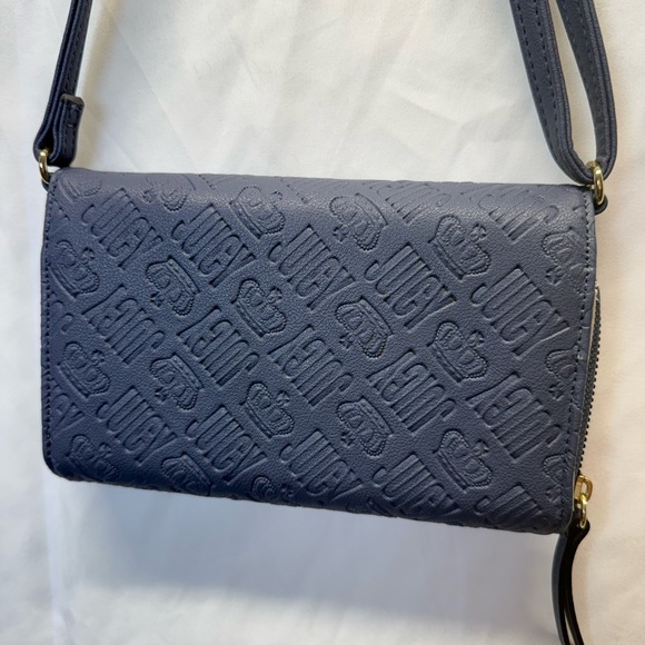 Juicy Couture Slate Blue Cross Body Wallet Purse 12 CC Slots Zips Close Embossed - Picture 3 of 9
